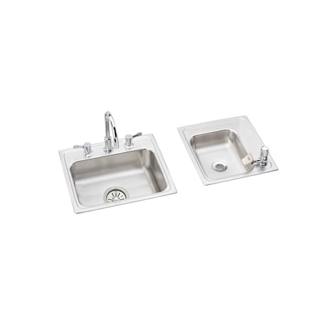 Lustertone Stainless Steel 34 X 17 X 5 Double Bowl Top Mount Classroom Ada Sink + Faucet/Bubbler Kit